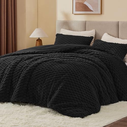 BEDELITE Fluffy Full Size Comforter Set - Black Fleece Soft Comforter for Full Size Bed, Luxury Warm Bedding Set for Winter, Fuzzy Bed Set 3 Pieces (1 Comforter, 2 Pillowcases) - Image 1