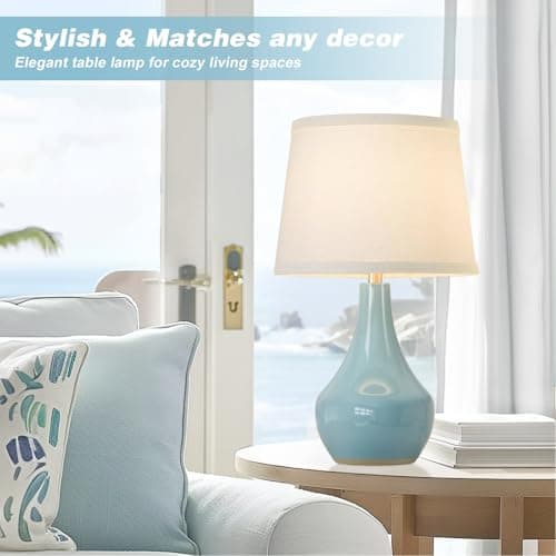 Seealle 19.4" Modern Sky Blue Table Lamp Set of 2-Bedside Lamps for Nightstand, Bedroom Lamp for Living Room Desk End Table Office Guest Room Dresser - Thumbnail 5