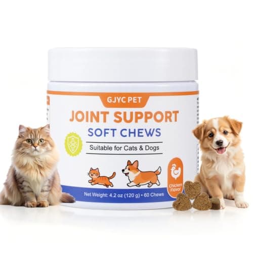 GJYC PET Glucosamine for Dogs and Cats - 8-in-1 Hip and Joint Supplement for Pets w/Green Lipped Mussel & Hyaluronic Acid - Support Mobility, Stiffness & Pain Relief - 60 Tender Soft Chews - Image 1