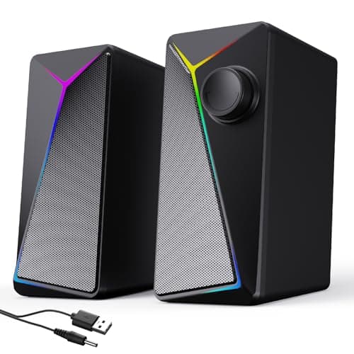 AYJBKL Computer Speakers for Desktop PC, USB-Powered Gaming Speakers for Laptop – Multi Colorful LED Backlight Modes, Stereo Sound for Gamers Music Movies, Indoor & Outdoor Use, 3.5mm AUX Cable - Image 1