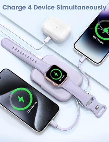 RORRY CharmGo Portable Charger, 5000mAh Portable Charger Power Bank with Built-in Cables, Travel Keychain Battery Pack for Apple Watch and iPhone Air/17/16/15/14/13/12, Purple - Thumbnail 4