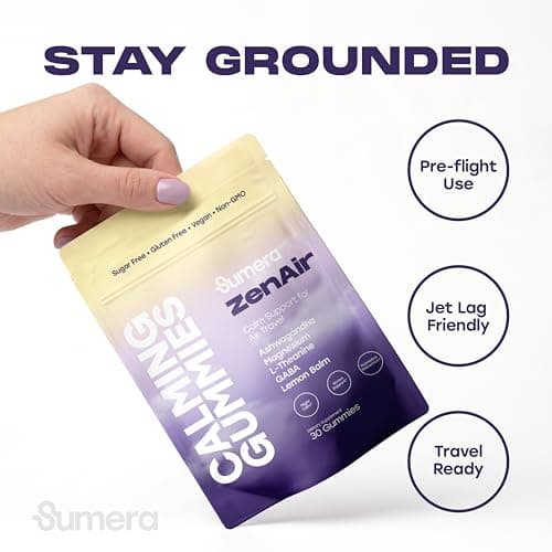 Calming Gummies for Travel | Jet Lag Relief & Remedy Gummies | Airplane Travel Essentials | Long Flight Must Haves | GABA, L-Theanine, Ashwagandha, Lemon Balm & Magnesium | Sugar Free, 30 Count - Thumbnail 2
