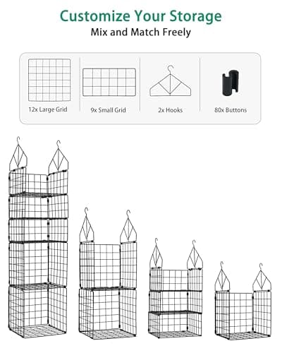 VewePata 5 Tier Closet Hanging Organizers and Storage - 3 + 2 Tier Metal Storage Shelves with 2 Hooks for Storing Clothes, Jumpers, Socks, Handbags, Suitable for Wardrobes, Kitchens and Laundry Rooms - Thumbnail 4