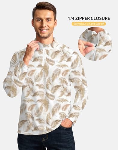Pudolla Mens Sun Protection Shirt Men Quick Dry Long Sleeve Shirts Men Athletic Workout Shirts UV Protection Shirts(White Palm S) - Thumbnail 4