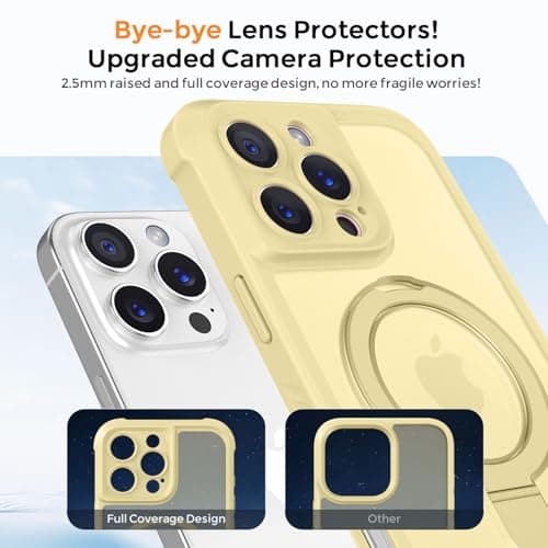MOCCA Design for iPhone 16 Pro Case with Magnetic Invisible Stand [Full Camera Protection] [Compatible with Magsafe] Military Drop Shockproof Translucent Matte Phone Case Cover 6.3",Creamy Yellow - Thumbnail 3