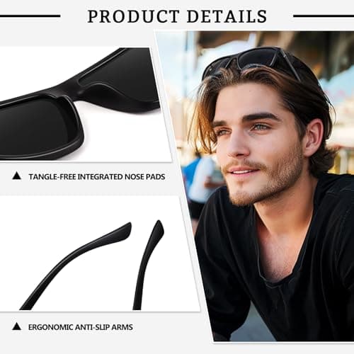 GQUEEN Retro Polarized Sunglasses Men Womens Sports UV400 Protection Rectangular Square Frame - Thumbnail 3