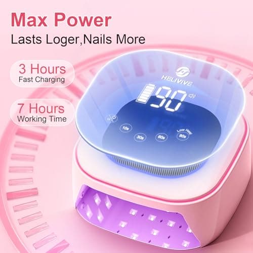 HELIVIVE Cordless UV LED Nail Lamp, 80W Rechargeable Nail Dryer with 4 Timers, Atmosphere Light & Mirror Base, UV Light for All Gel Nails, Ideal for Training,Nail Art Practice,Home & Salon Use (Pink) - Thumbnail 5