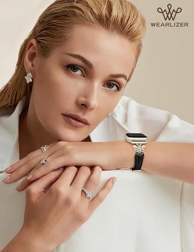 Wearlizer Slim Leather Band Compatible with Apple Watch Bands for Women 40/38/41/42mm, Top Genuine Leather Elegant Strap with Stylish Metal Design for iWatch Series 11 10 9 8 SE 7 6 5 SE 4 3 2 1 - Thumbnail 6
