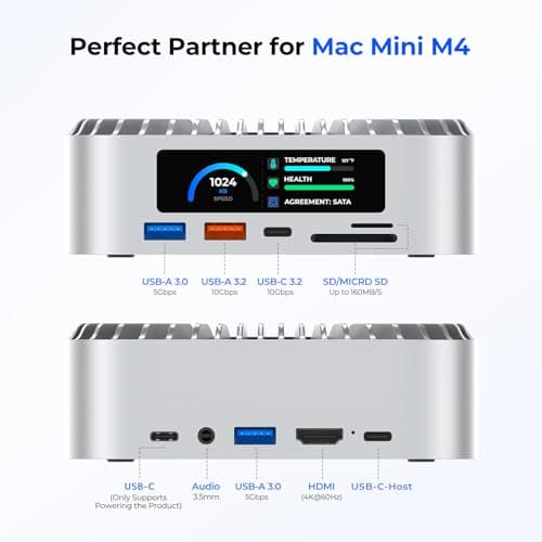 RayCue All-in-One Dock for Mac mini M4 with Smart Displays, NVMe/SATA SSD Enclosure, 4K60Hz HDMI, 10G USB-A/C, 5G USB-A*2, USB-C Charging, SD/TF, Audio – Mac mini M4 HUB &Docking Station(2024) - Thumbnail 2