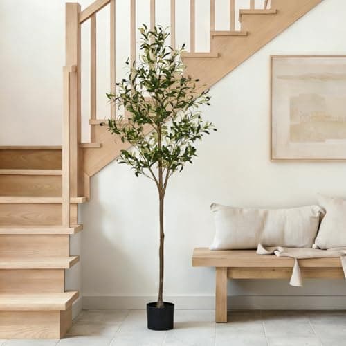 PUFFORO Artificial Olive Tree, 6FT Faux Olive Trees with Lifelike Olive Branches and Fruits, Fake Floor Plants with Pot for Indoor Home Office Living Room Outdoor Decor - Image 1