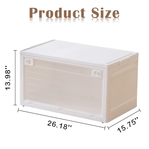 ABAMFUR 101QT Plastic Stackable Storage Bins, 4 Pack Collapsible Plastic Storage Bins with Lid, Doors & Wheels, for Closet Bedroom, White - Thumbnail 2