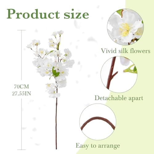 4 Pcs Artificial Cherry Blossom Branches, 27.6" Tall Artificial Silk Flowers Long Stem for Tall Vase, Realistic Fake Cherry Blossom Spring Decorations for Home Office Wedding Table Centerpiece Decor - Thumbnail 2