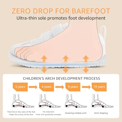 STQ KIDS Wide Toe Box Toddler Barefoot Shoes, Boys Girls First Walking Shoe Non Slip Zero Drop Fashion Sneakers, All White Toddler 10 - Thumbnail 4