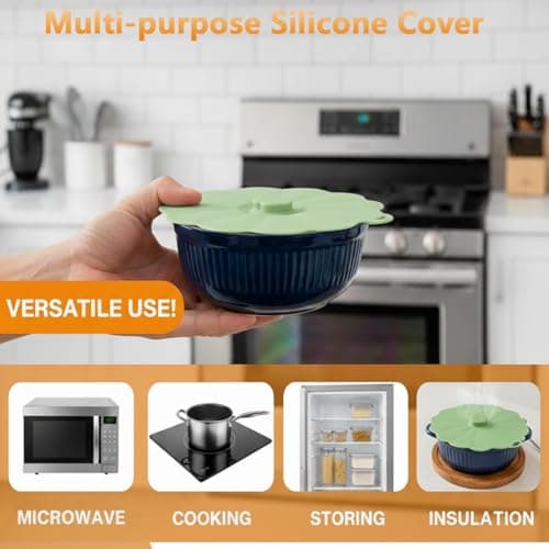 Silicone Lids for Food Storage – Set of 5 Food Grade Covers with 5 Hooks for Pots and Pans Cooking, Reusable Kitchen Heat-Resistant Tops for Containers, Microwave Splatter Cover(Colorful) - Thumbnail 2