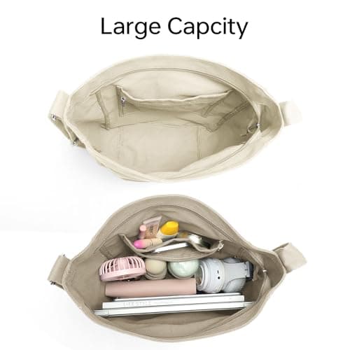 GEMIU Large Crossbody Bags for Women Canvas Hobo Tote Bags with Muti-Pockets and Zipper White - Thumbnail 6