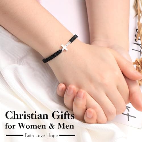 Sistble Easter Gifts for Women Teens, Easter Basket Stuffers Christian Gifts for Women Cross Bracelet Religious Baptism Gifts Confirmation Inspirational Bracelet Bible Verse Jewelry for Teens - Thumbnail 3