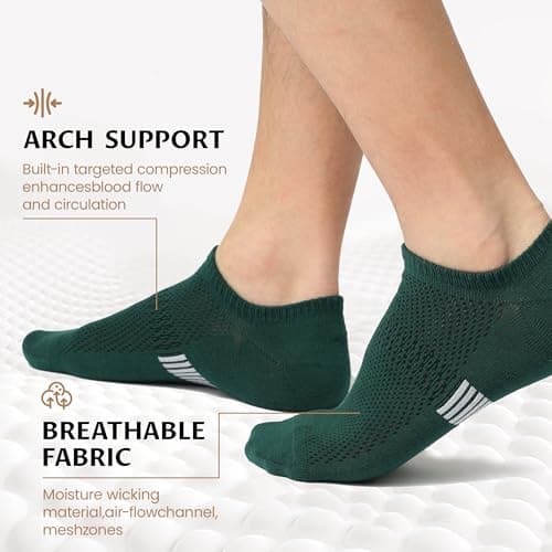 Sunew No Show Invisible Socks Women Men Low Cut Liner Socks Non Slip 8 Pairs Dark Green Medium - Thumbnail 4