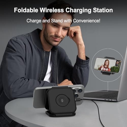 Wireless Charging Station for Apple Multiple Devices - 3 in 1 Foldable Magnetic Wireless Charger - Travel Charging Pad for iPhone 16 15 14 13 12 Pro Max Plus Watch & AirPods (Black) - Thumbnail 6