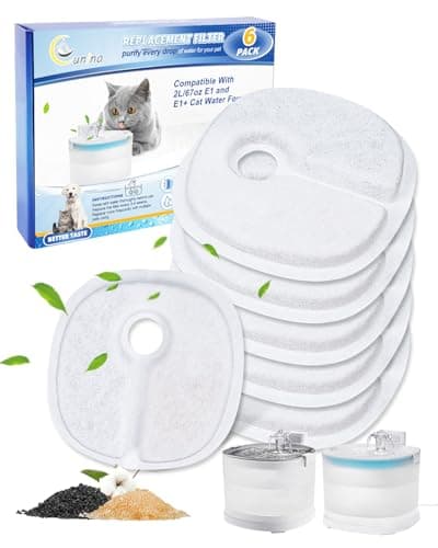 Cunina 6 PACK Cat Fountain Filter Replacement Kit Fit for 2L/67oz E1 and E1+ Automatic Cat Water Dispenser Wireless Pet Fountain, Keeping Pet Water Clean