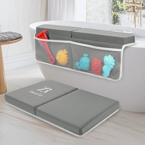 RelaxaTub Bath Kneeler and Elbow Rest Pad Set - 2-Inch Thick Comfortable Baby Bath Kneeler Pads, Quick-Dry Non-Slip Bathtub Mat with Toy Organizer for Knee & Arm Support for Baby Bath Time