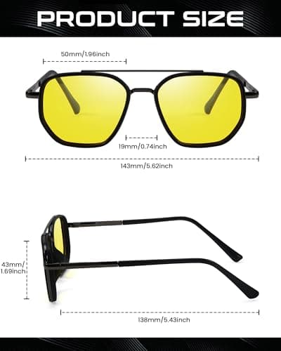 SODQW Night Vision Aviator Glasses for Women Polarized Tangle free Anti-Glare Night Driving Glasses with Yellow Lens - Thumbnail 4