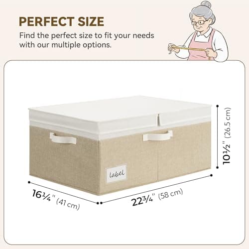 GRANNY SAYS Decorative Storage Boxes with Lid, Large Storage Bins with Label, 63L Fabric Storage Bin for Clothes, Toy Storage Chest, Memory Keepsake Box, White/Khaki - Thumbnail 5