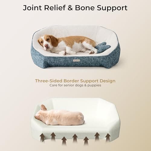 Aurapaws Orthopedic Dog Bed for Medium Small Dogs up to 120lbs, 48D Extra Thick One-Piece Memory Foam Dog Bed, Never Sag Pet Sofa Couch with 3 Removable Washable Covers (Plush, Cooling, Leather) & Toy - Thumbnail 4