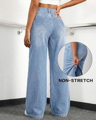 Flvsun Tall Jeans for Women 30"/32" Inseam Extral Long Denim Pants Straight Leg Jeans High Rise Classic Fit for Tall Ladies Light Blue M - Thumbnail 4