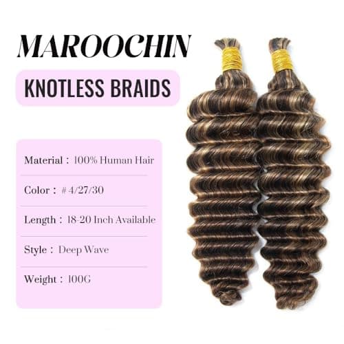 Human Boho Braiding Hair 100G Boho Human Hair for Braiding #4/27/30 Deep Wave 100% Brazilian Human Braiding Hair 20 Inch - Thumbnail 2
