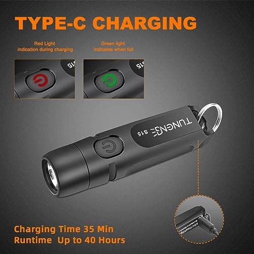TUNENGE Rechargeable Keychain Flashlights, 650 High Lumens EDC Pocket Flashlights, Mini Flashlight Be Used for Camping Outdoors Emergency（Black） - Thumbnail 3