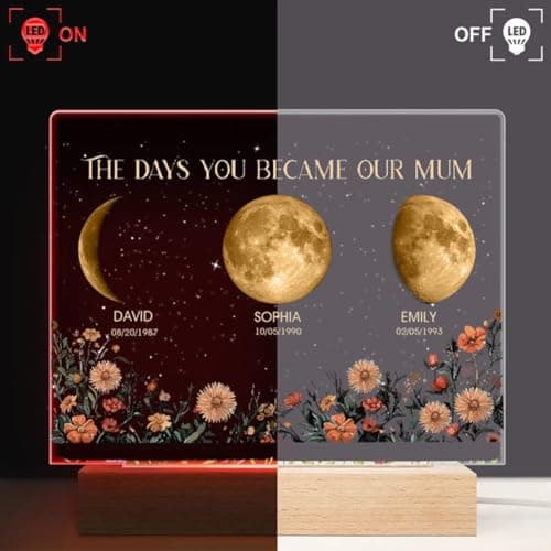 CraffBase Mommy's Universe Light Frame LED Moms Sky Moons Glass Plaque Custom Moms Sky Led Light Box Frame Mothers Day Moon Phase Gifts for Mom Grandma - Thumbnail 2