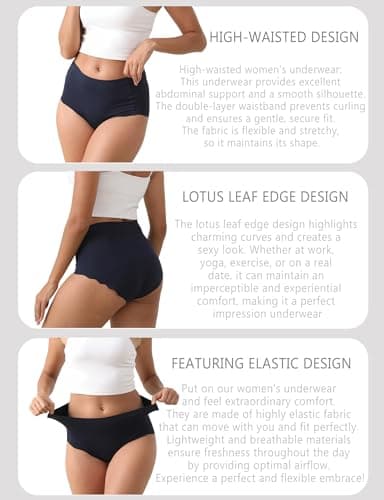 MCOWOD Womens Underwear, Seamless Underwear for Women, Briefs, No Show Panties, Scalloped Edge, Size S, Multicolor, 6-Pack - Thumbnail 5