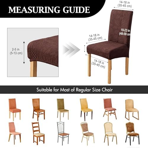 Genina Waterproof Dining Chair Covers Set of 2,Stretch Dining Room Chair Slipcovers with Leaf Jacquard,Removable Kitchen Chair Protector for Home,Restaurant,Banquet-Dark Brown - Thumbnail 3