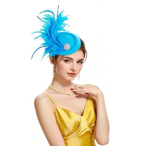 RiJinDuoJin Fascinators Hat Feathers Headband and Clip 20s 50s Pillbox Hats Cocktail Tea Party Headwear - Handmade Derby Hair Clip Feathers Fascinators for Girls and Women - Sky Blue