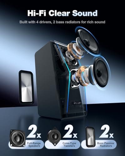 Nylavee Computer Speakers, Hi-Fi Stereo Sound PC Speakers with Bluetooth 5.0 and 3.5mm AUX-in, 14W AC Powered, Built-in Equalizer Modes and RGB Lights for Desktop PC, Monitor, Laptop, PS5, Xbox - Thumbnail 2