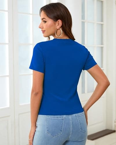 Abardsion Cotton Basic Tees for Women Spring Outfits Tops 2026 Short Sleeve Crewneck Slim Fit T Shirts (Royal Blue, M) - Thumbnail 4
