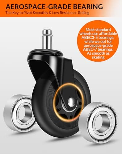 Office Chair Wheels, Outstanding Replacement Roller Blade Wheels for Office Gaming Desk Chairs - 3 Inch Caster Wheel Set of 5 Heady Duty Safe for Hardwood Floors and Carpet, Smooth & Quiet - Black - Thumbnail 2