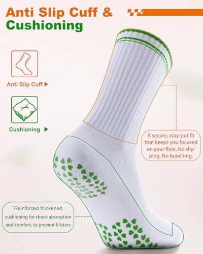 NSRRUN TURTLE Non-Slip Pilates Grip Socks for Women - Embroidery Crew Sock with Sticky Sole, Ideal for Yoga, Workout, & Barre, X-Large, 2 Pairs -Green Lucky Leaf - Thumbnail 3