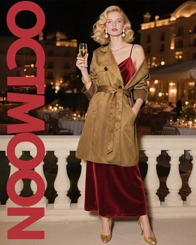 Women's Faux Suede Trench Coat - Classic long trench coat for women with Notched Collar, Double-Breasted Buttons, Adjustable Waist Belt, Warm & Stylish Faux Suede Jacket for Fall & Winter(Brown)-M - Thumbnail 5