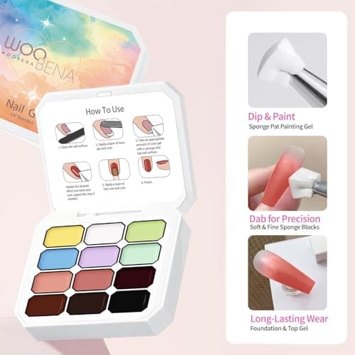 Woobena 12 Colors Pat Paint Nail Gel, Sponge Pat Gel Ombre Gradient Gel Nail Blush Blooming Aura Nails Drawing Stripper Floral Painting DIY Nail Art, No Wipe, UV/LED Curing - Thumbnail 5