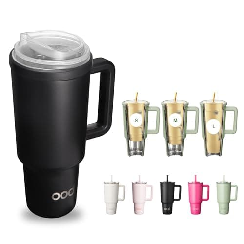 OOD OniVerso 40 oz Stainless Steel Insulated Tumbler with Handle and Straw, Iced Coffee Cup Holder for Disposable Cups, Leak Proof Tumbler, City Night (Black) - Image 1