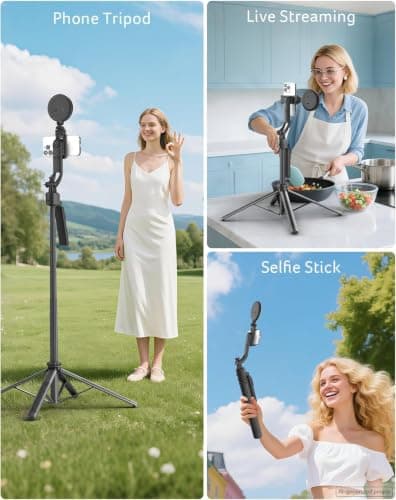Acer Gadget Auto Face Tracking Tripod for iPhone/Cell Phone/Android/Camera with Light and Remote, 64", No App, 360°Rotating Tripod Selfie Stick for Tiktok YouTube Vlog Live Streaming Video Recording - Thumbnail 5