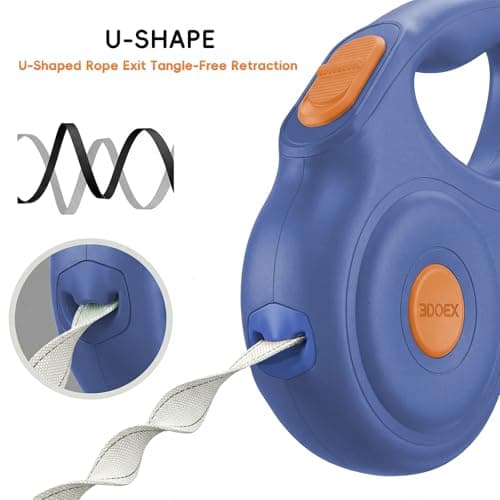 Retractable Dog Leash 16FT for Small & Medium Dogs, Sturdy Heavy-Duty Nylon Tape with Secure Locking Carabiner & Poop Bag Holder, Smooth One-Hand Control, Anti-Slip Handle, Tangle-Free Design (Blue) - Thumbnail 6