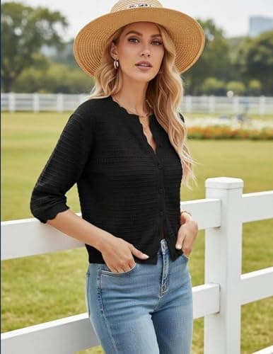 GRACE KARIN Womens Short Sleeve Black Cardigan Sweater, Lightweight Cotton Cardigan Trendy, Dressy Casual Floral Bolero Shrugs - Thumbnail 3