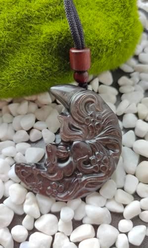 FUDIDU Moon Fox Obsidian Pendant Necklaces, 16-25Inch Adjustable Cord, Mystic Crystal for Intuition and Protection, Bohemian Jewelry for Women & Men, Birthday Gifts for Men, Layering Charm Necklaces - Thumbnail 2
