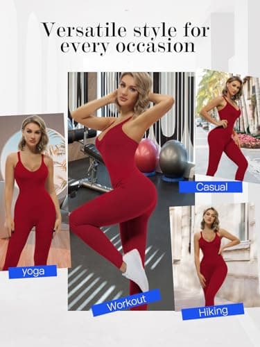 VUTRU Women’s Jumpsuits Sleeveless Cross Strap Sexy Workout One Piece Bodysuit Tummy Control Romper, Red L - Thumbnail 6