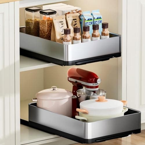Ewaiira Pull Out Spice Rack Organizer for Cabinet 12.6" Wx16.5 D, Heavy Duty Slide Out Pantry Shelves, Stainless Steel Sliding Cabinet Drawers, Pull Out Narrow Organizer for Kitchen Cabinets, 1 Pack - Image 1