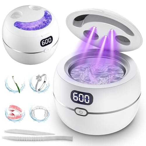 Ultrasonic Retainer Cleaner Machine for Dentures, Mouth Guards, Braces, Toothbrush Heads, Jewelry, 220ML Capacity Ultrasonic Cleaner with Digital Timer&UV, 2 Modes for All Dental Appliances，White - Image 1