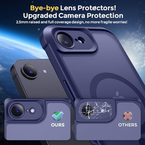 Thomo Magnetic for iPhone 17e Case/iPhone 16e Case, [Full Camera Protection] [Compatible with Magsafe] Military-Grade Shockproof, Anti-Fingerprint Translucent Matte Phone Case,Deep Blue - Thumbnail 4