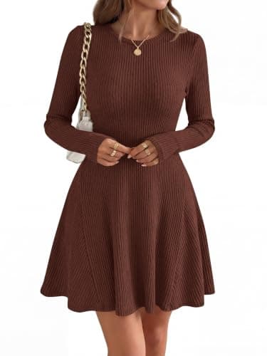 MASCOMODA Womens Fall Long Sleeve Mini Sweater Dress(Brown,M) - Image 1